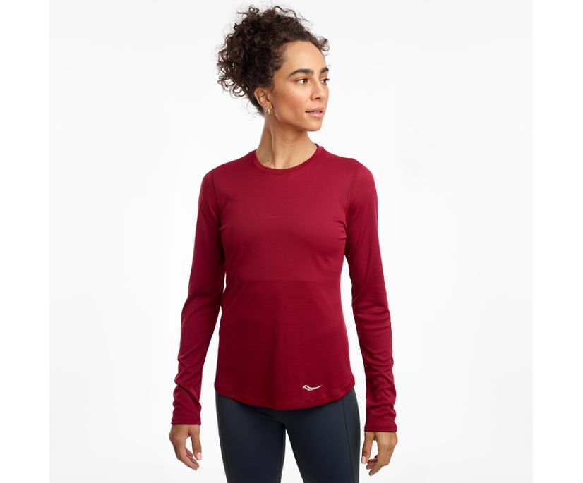 Saucony Stopwatch Long Sleeve Women's Shirts Burgundy | Canada 297AHKP